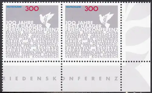 BUND 1999 Michel-Nummer 2066 postfrisch horiz.PAAR ECKRAND unten rechts