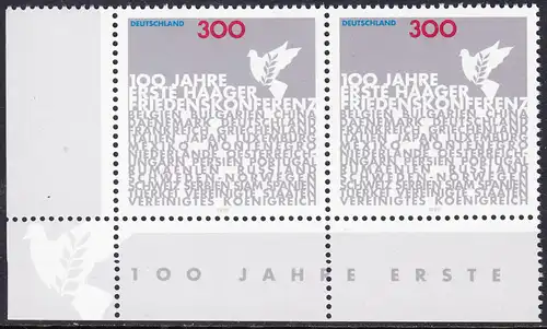 BUND 1999 Michel-Nummer 2066 postfrisch horiz.PAAR ECKRAND unten links