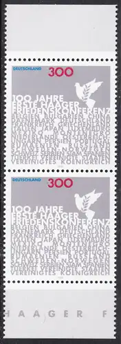 BUND 1999 Michel-Nummer 2066 postfrisch vert.PAAR RÄNDER unten/oben 