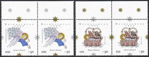 BUND 1999 Michel-Nummer 2084-2085 postfrisch SATZ(2) horiz.PAARE RÄNDER oben 