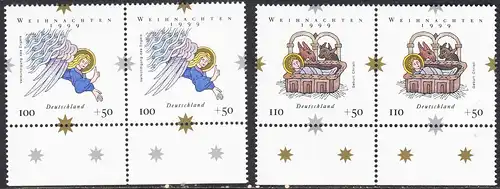 BUND 1999 Michel-Nummer 2084-2085 postfrisch SATZ(2) horiz.PAARE RÄNDER unten 