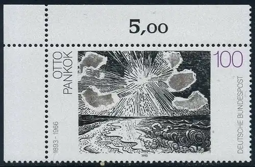 BUND 1993 Michel-Nummer 1657 postfrisch EINZELMARKE ECKRAND oben links