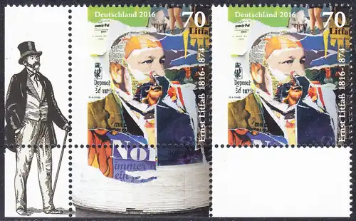 BUND 2016 Michel-Nummer 3211 postfrisch horiz.PAAR ECKRAND unten links