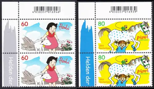 BUND 2019 Michel-Nummer 3506-3507 postfrisch SATZ(2) vert.PAARE ECKRÄNDER oben links