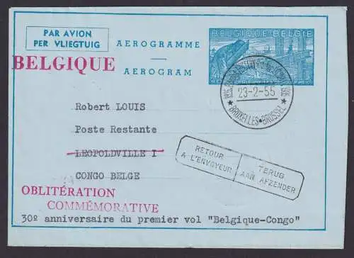 Flugpost Air Mail Belgien Aerogramm 4 Fr. Edmond Thieffery 30th Anniversaire