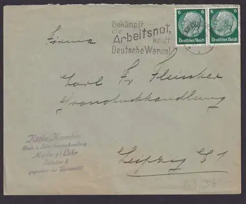 Marburg Hessen Deutsches Reich Brief SST Bekämpft die Arbeitsnot kauft