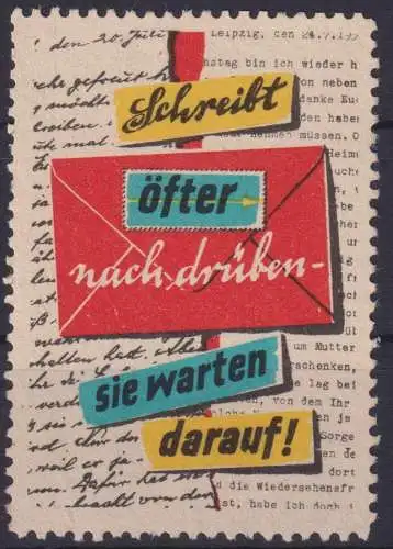 Post Postsache Vignette Cinderella Briefmarke Reklamemarke Schreib nach Drüben