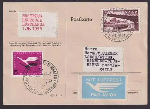 Flugpost Brief Air Mail Lufthansa Frankfurt Hamburg Zuleitung Saar Mettlach