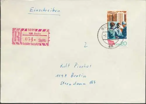 DDR Einschreiben R-Brief EF 1364 Berlin Sonder R-Zettel 50 Pfg, SbPA