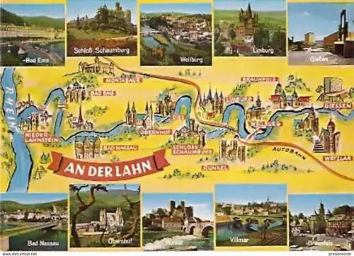 Ansichtskarte Deutschland - Hessen - An der Lahn - Verlaufskarte (153)