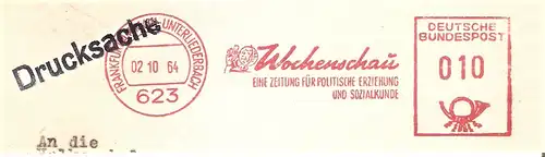 Freistempel Frankfurt am Main - Unterliederbach / Wochenschau - Eine Zeitung für politische Erziehung und Sozialkunde (Abb. Kinder vor Globus) (#1714)