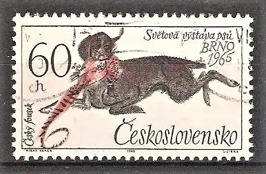 Briefmarke Tschechoslowakei Mi.Nr. 1544 o Hunde-Weltausstellung Brünn 1965 / Böhmischer Vorstehhund mit Jagdfasan