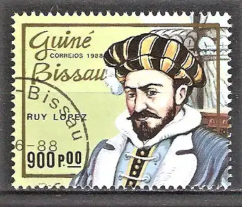 Briefmarke Guinea-Bissau Mi.Nr. 981 o Schachspieler 1988 / Ruy López de Segura