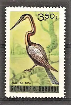 Briefmarke Burundi Mi.Nr. 148 ** Vögel 1965 / Afrikanischer Schlangenhalsvogel (Anhinga rufa)