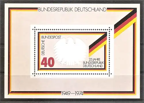 Briefmarke BRD BLOCK 10 ** (Mi.Nr. 807) 25 Jahre Bundesrepublik Deutschland 1974 / Bundesadler