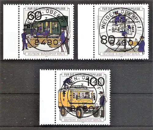 Briefmarke Berlin Mi.Nr. 876-878 o VOLLSTEMPEL WEIDEN / Wohlfahrt 1990 Geschichte der Post und Telekommunikation / Kompletter Satz !