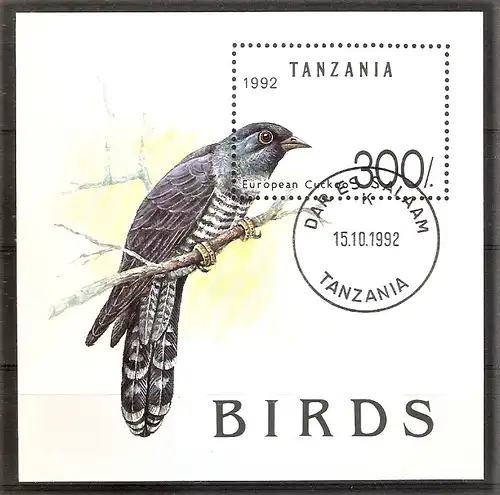 Briefmarke Tanzania Block 190 o (Mi.Nr. 1322) Europäischer Kuckuck
