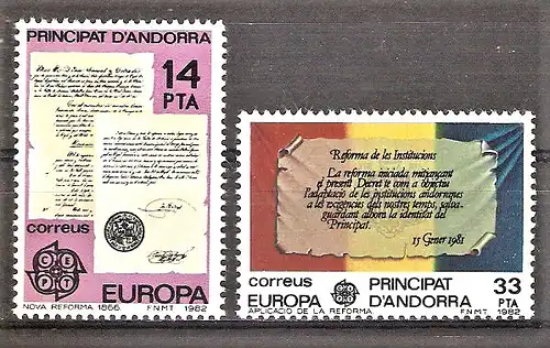 Briefmarke Spanisch Andorra Mi.Nr. 153-154 ** Europa CEPT 1982 / Historische Ereignisse / Kompletter Satz !