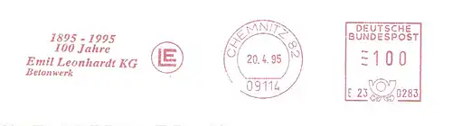 Freistempel E23 0283 Chemnitz - Emil Leonhardt KG - Betonwerk - 100 Jahre 1895-1995 (#2754)