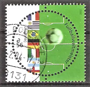 Briefmarke BRD Mi.Nr. 2258 o Fussballweltmeister im 20. Jahrhundert 2002 / Flaggen der Weltmeisterländer