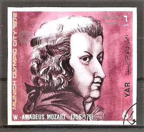 Briefmarke Jemen-Nord (Arab. Republik) Mi.Nr. 1326 o Wolfgang Amadeus Mozart 1971