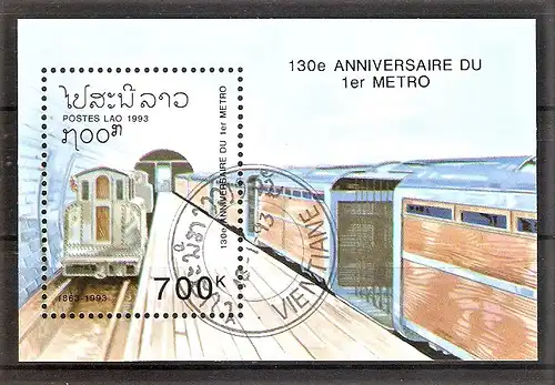 Briefmarke Laos Mi.Nr. 1347 o / Block 145 o 130 Jahre U-Bahnen 1993 / Post-U-Bahn in London