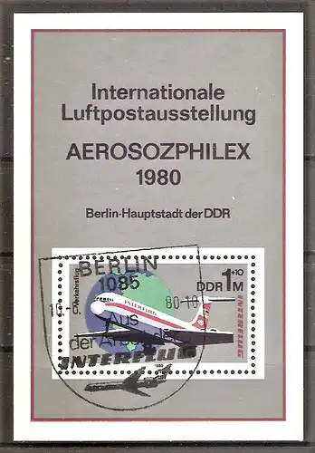 Briefmarke DDR Block 59 o (Mi.Nr. 2520) ESST BERLIN / 25 Jahre INTERFLUG / Internationale Luftpostausstellung AEROSOZPHILEX 1980