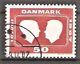 Briefmarke Dänemark Mi.Nr. 455 o Hochzeit Thronfolgerin Margrethe 1967 / Prinzessin Margrethe und Graf Henri de Laborde de Monpezat