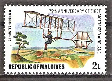 Briefmarke Malediven Mi.Nr. 741 ** 75 Jahre Motorflugzeuge 1978 / Chanute-Gleiter