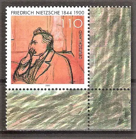 Briefmarke BRD Mi.Nr. 2131 ** Bogenecke unten rechts - Friedrich Nietzsche 2000 / Altphilologe & Philosoph