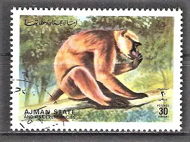 Briefmarke Ajman Mi.Nr. 1309 A o Tiere der freien Wildbahn 1972 / Gibbon