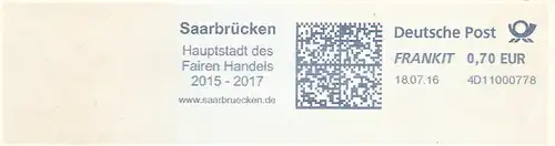 Freistempel 4D11000778 Saarbrücken - Hauptstadt des fairen Handels 2015 - 2017 www.saarbruecken.de (#2254)