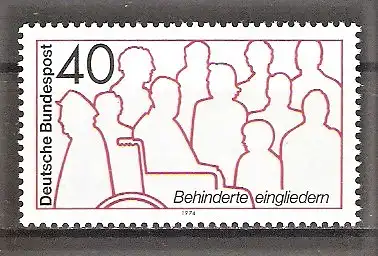 Briefmarke BRD Mi.Nr. 796 ** Rehabilitation Behinderter 1974 / Behinderter im Rollstuhl zwischen Gesunden