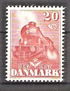 Briefmarke Dänemark Mi.Nr. 299 ** 100 Jahre Dänische Eisenbahn 1947 / 1 D-Güterzug-Schlepptenderlokomotive BR H des DSB