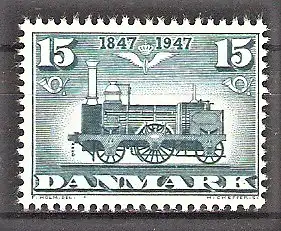 Briefmarke Dänemark Mi.Nr. 298 ** 100 Jahre Dänische Eisenbahn 1947 / Erste Dampflokomotive 1A1 n2 „Odin“