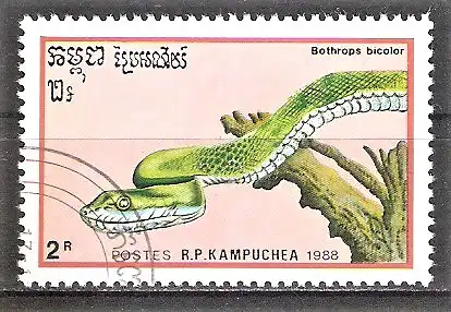 Briefmarke Kambodscha Mi.Nr. 988 o Zweifarbige Palmlanzenotter (Bothrops bicolor)