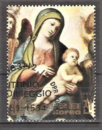 Briefmarke Korea-Nord Mi.Nr. 2426 o 450. Todestag von Correggio 1983 / Madonna