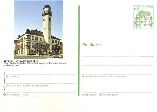 Bildpostkarte 8670 Hof von 1981 / Rathaus (bpk6)