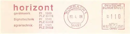 Freistempel H02 2581 Korbach - Horizont Gerätewerk Signaltechnik Agrartechnik (#2379)