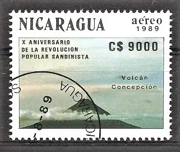Briefmarke Nicaragua Mi.Nr. 2976 o 10. Jahrestag der sandinistischen Revolution 1989 / Vulkan Concepción