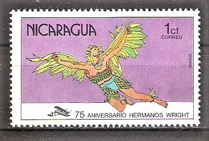 Briefmarke Nicaragua Mi.Nr. 2044 ** 75. Jahrestag des ersten Motorfluges der Brüder Wright 1978 / Ikarus