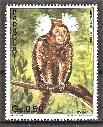 Briefmarke Paraguay Mi.Nr. 3852 ** Tiere Paraguays 1985 / Weißbüscheläffchen (Callithrix jacchus)