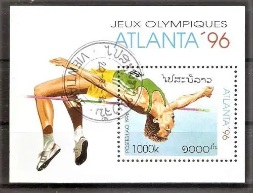 Briefmarke Laos Mi.Nr. 1503 o / Block 156 o Olympische Sommerspiele Atlanta 1996 / Hochsprung