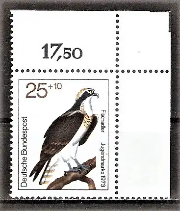 Briefmarke BRD Mi.Nr. 754 ** BOGENECKE o.r. Jugend 1973 / Greifvögel - Fischadler (Pandion haliaeetus)