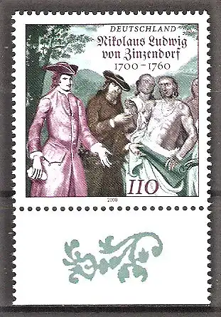Briefmarke BRD Mi.Nr. 2115 ** Unterrand - Graf von Zinzendorf 2000 / Gründer der Herrnhuter Brüdergemeinde mit Irokesen