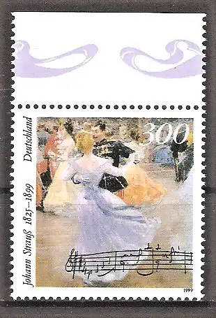 Briefmarke BRD Mi.Nr. 2061 ** Oberrand - Johann Strauß (Sohn) 1999 / Österreichischer Komponist / Ball in der Wiener Hofburg