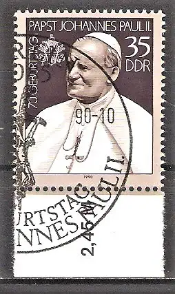 Briefmarke DDR Mi.Nr. 3337 o Unterrand mit Reihenwertzähler - 70. Geburtstag von Papst Johannes Paul II. 1990