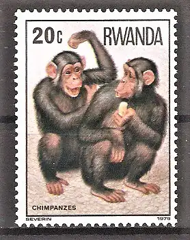 Briefmarke Ruanda Mi.Nr. 922 ** Affen 1978 / Schimpanse (Pan troglodytes)