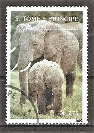 Briefmarke Sao Tome & Principe Mi.Nr. 1340 o Afrikanischer Elefant (Loxodonta africana)