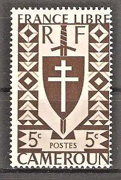 Briefmarke Kamerun Mi.Nr. 224 ** Freies Frankreich 1942 / Wappen mit Lothringer Kreuz